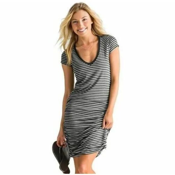Athleta Striped Tee Dress in Charcoal Heather Gray - Size: Medium - Picture 1 of 9